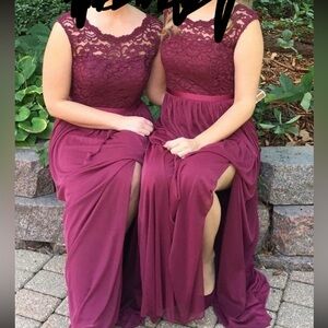 David's Bridal Burgundy Lace Maxi Dress